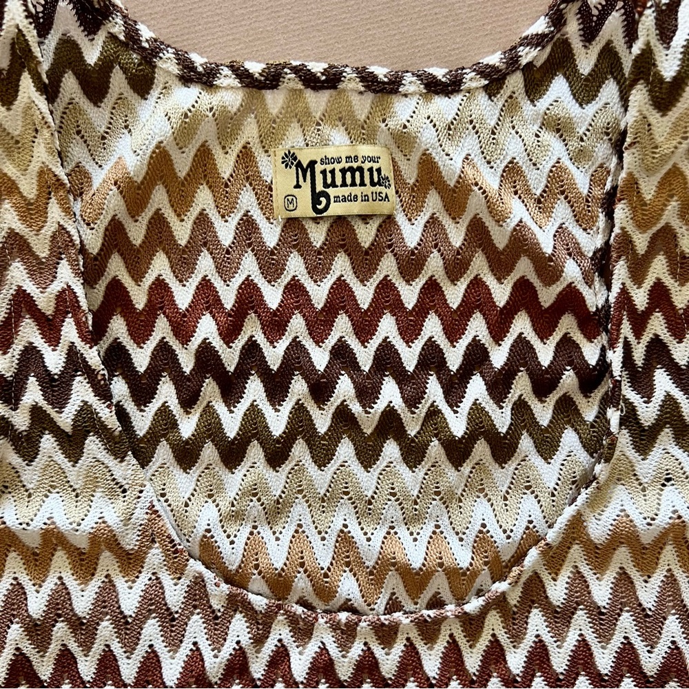 Show Me Your Mumu Chevron Crochet Knit Swing Tank Top Brown Cream Medium - Picture 6 of 15
